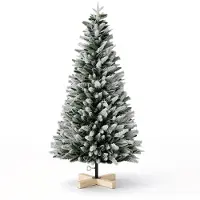 NaiZy Kerstboom, 1,8 meter hoog, met sneeuwdecoratie, kerstboom met houten voet, feestelijke decoratie voor binnen, kunstkerstboom met sneeuw