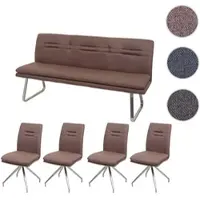 Mendler Eetkamer set HWC-H70, zitgroep voor de eetkamer, eetkamerset, stof/textiel, geborsteld roestvrij staal, bruin, 180 cm