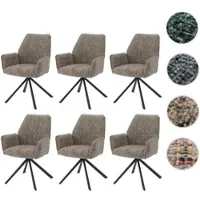 Mendler Set van 6 eetkamerstoelen, model HWC-G67, draaibaar, met automatische positie, bekleed met chenille (410g/m²), frame in zwart of bruin