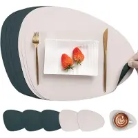 Merkloos Set van 6 kunstleren placemats en onderzetters, zwart, geschikt voor keuken en eettafel
