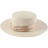 Emilie collection - Dames Hoed – creme - Elegante Zomerhoed met Pareldetail – Bruiloft & Kerk – Brede Rand 8 cm