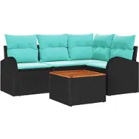 vidaXL Tuinset met 5 delen, zwart en turquoise, van polyrotan