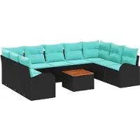 vidaXL Tuinset met 10 stukken, zwart en turquoise, van polyrotan