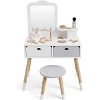 Buxibo Montessori Kaptafelset Hout met Kruk en Spiegel Kinder Make-up Tafel