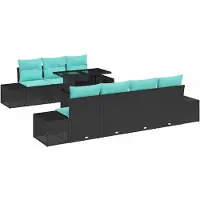 vidaXL Tuinset, 8 stuks, 7 zitplaatsen, zwart en turquoise