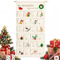 Merkloos Adventskalender van stof, 100 x 50 cm, met 24 vakken, geschikt voor persoonlijke kerstdecoratie