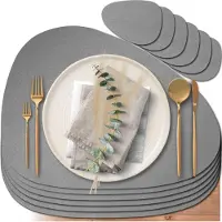 Merkloos Ovale placemats van kunstleer, set van 6, waterafstotend, voor de eettafel