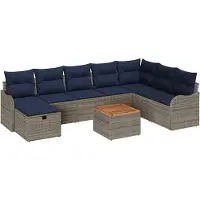 vidaXL Tuinset met 9 stukken, grijs, van polyrotan