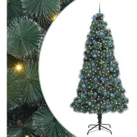 vidaXL Kunstkerstboom met verlichting en ballenset Groen 240 cm PET