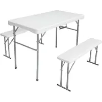 Merkloos Opklapbare tafel met 2 banken, afmetingen 113x62x71 cm, geschikt voor tuin en camping