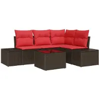 vidaXL Tuinbank Set met opslag Bruin en Rood poly rattan