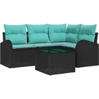 vidaXL Tuinset met 5 delen, zwart en turquoise, van polyrotan