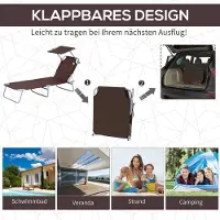 HAUSS SPOLE Klappbare Gartenligstoel Met Zonnescherm Voor Tuin Terras Zwembad En Strand Van Metaal In Bruin