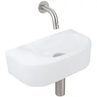Qeramiq Fuente fonteinset – halfrond – 40x21.5x12 cm – keramiek wit mat – zonder kraangat – kraan geborsteld RVS SW1210763/SW696207/SW696217/SW1108829