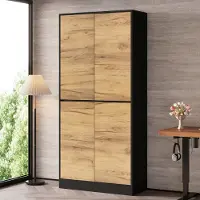 STILVORA Hoge Kast Met Verstelbare Planken En Soft Close - Zwart En Eiken Optiek - Voor Kantoor Woonkamer En Hal - 80 X 35 X 180 Cm
