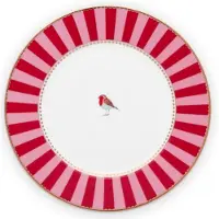 Pip studio Bord Love Birds Stripes Red Pink 17 cm (Set van 6)