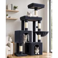Merkloos Kattenboom met 2 kattenhuisjes, een groot, bekleed platform, een zitstok en speelgoed, 134 cm hoog, geschikt voor katten