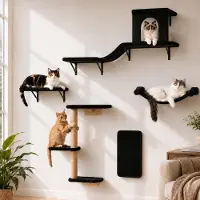 Merkloos Kattenmeubelset 5-in-1: krabboom, platform, hangmat, huisje, voor wandmontage, geschikt voor katten