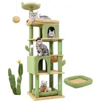 Merkloos Kattenkraboom in de vorm van een cactus, 183 cm hoog, met een groot ligvlak, een kattenhol, geschikt voor grote katten
