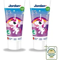 Jordan 2 x - Kids - Tandpasta - 0-5 jaar - Milde fruitsmaak - 50 ml - Wasstrips - Tandpasta Voor Kinderen - Tandpasta 0-5 Jaar - Melkgebit Bescherming - Kindertandpasta - Fluoride 1450 Ppm