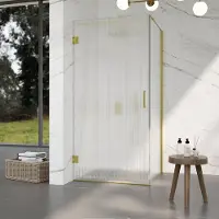 FortiFura Galeria Douchecabine - 80x100x200cm - scharnieren - deurgreep - stabilisatiestang - helder geribbeld - veiligheidsglas - PVD - geborsteld messing (goud) SW1208820/SW1122564/SW797910/SW797955