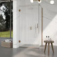 FortiFura Galeria Douchecabine - 80x100x200cm - scharnieren - deurgreep - stabilisatiestang - helder geribbeld - veiligheidsglas - PVD - geborsteld koper SW1208820/SW1122565/SW876702/SW797955