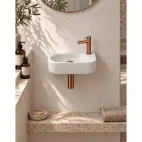 Qeramiq Fuente fonteinset – 40x21.5x12 cm – keramiek wit glans – kraangat rechts – geborsteld koperen kraan SW1209550/SW799405/SW799403/SW970033