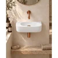 Qeramiq Fuente fonteinset – halfrond – 40x21.5x12 cm – keramiek wit mat – geborsteld koperen kraan SW1210763/SW799405/SW799403/SW1108832