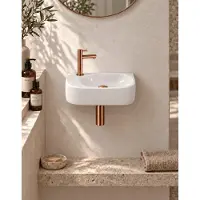 Qeramiq Fuente fonteinset – 40x21.5x12 cm – keramiek wit glans – kraangat links – geborsteld koperen kraan SW1209554/SW799405/SW799403/SW970033