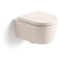 Qeramiq Dely Swirl hangtoilet – spoelrandloos – diepte 53 cm – met 35 mm softclose zitting – mat linnen SW1449874/SW1529298
