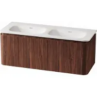 Royal plaza Terra Badkamermeubelset - 120x46.2x46cm - solid surface wastafel wit mat - 2 wasbakken - zonder kraangaten - 2 lades - kastanje (walnoot) SW1174102/SW1418386