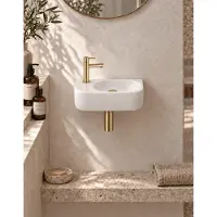 Qeramiq Fuente fonteinset – 40x21.5x12 cm – keramiek wit glans – kraangat links – geborsteld gouden kraan SW1209554/SW696208/SW696218/SW696238