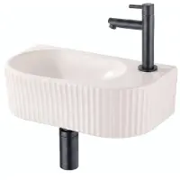 Qeramiq Fuente fonteinset – halfrond – 40x22x12 cm – kraangat rechts – mat zwarte kraan – geribbeld SW1449881/SW696199/SW696210/SW696235