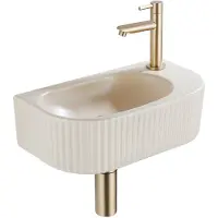 Qeramiq Fuente fonteinset – halfrond – 40x21.5x12 cm – keramiek beige – kraangat rechts – geribbeld SW1522217/SW696208/SW696218/SW696238
