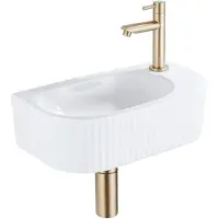 Qeramiq Blend fonteinset – halfrond – 40x21.5x12 cm – keramiek wit glans – geborsteld gouden kraan SW1522208/SW696208/SW696218/SW696238
