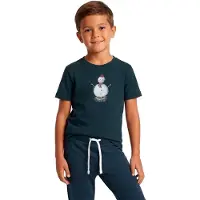 Super.natural - Kid's Snowman Tee - Merinoshirt 140, blauw