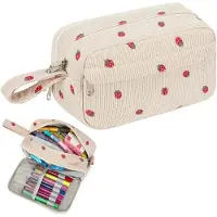 Merkloos Etui 21,5 x 13 cm, grote capaciteit, 3 vakken, ribfluweel, voor kantoor