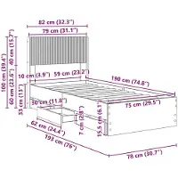 vidaXL Bedframe met opbergruimte en hoofdeinde, wit, 75 x 190 cm