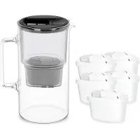 Merkloos Waterfilterkan glas 3 l, 5 filters, chloor- en zware metalenfilter, BPA-vrij, zwart voor keuken