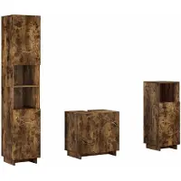 vidaXL - Badkamerkast - set - 3 - st - Gerookt - eiken - Bewerkt - hout