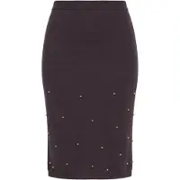 Miamoda - Dames - Gebreide midi-rok regular fit matgouden sierkralen - Mahonie - Maat 46+