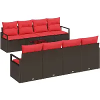 vidaXL Bankset, 9 stuks, 8 zitplaatsen, beige en rood, polyrotan