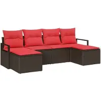 vidaXL Bankstel 6 st Bruin en Rood poly rattan