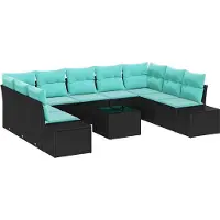 vidaXL Tuinset voor de tuin, 9 stuks, 8 zitplaatsen, zwart en turquoise