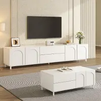Merax woonkamer meubelset, TV-kast met salontafel, wandmeubelset met boogdeuren, opbergruimte met lades, stalen poten, woonkamer meubelset, wit
