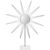 Padiro decoratieve spiegel op voet, 64 x 12 x 75 cm - zilverkleurig en wit - metaal, spiegelglas en marmer - zonmotief met spiegel