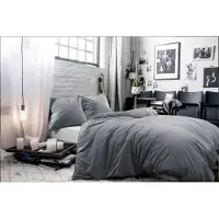Padiro dekbedovertrek 135 x 200 cm - Katoen - Blauw / Grijs - Effen design - Met 1 kussensloop 80 x 80 cm - 2-delig voor 1 persoon