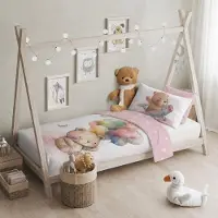 Texpot Beddengoed voor babybed, 100x135 cm + 40x60 cm. Teddybeer dekbedovertrek 100x135 cm + 40x60 cm - Teddybeer