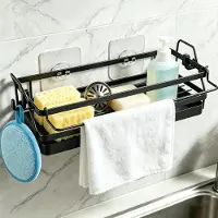Merkloos Spoelbakorganizer van koolstofstaal, 25x10x9 cm, met afdruiprek en 2 sponsen, voor in de keuken