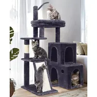 Merkloos Kattenboom met 2 grote, draaibare huisjes, 50x33x30 cm, sisal krabpalen, beklede plateaus